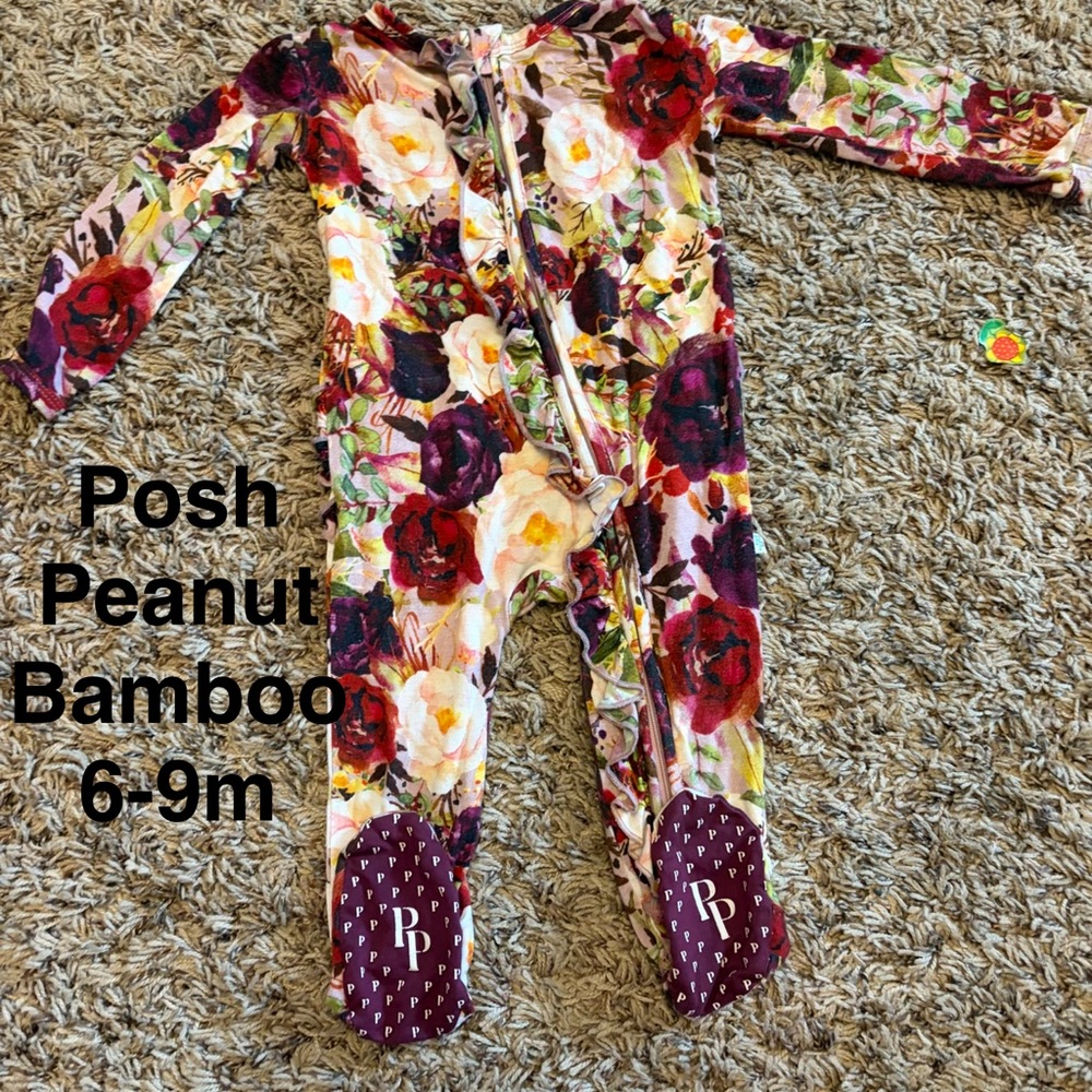 Posh Peanut Burgundy and Cream Floral Footie